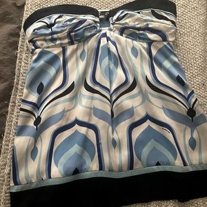 Bebe strapless satin top. Size small. Turquoise/blue/white. Circa 2002.